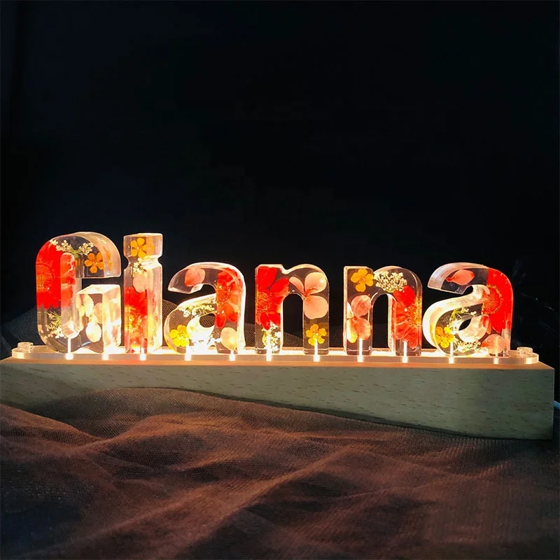 Customized Creative Wood Craft Glowing Gallery Alphabet LED Night Light Luminous Base Wooden 3D LED Lamp Base Wooden Light Base