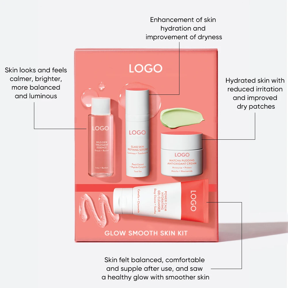 Custom Facial Calming Moisturizer Gel Cleanser Minimize Pores Face Serum Antioxidant Cream Skin Care Set Glow Smooth Skin Kit
