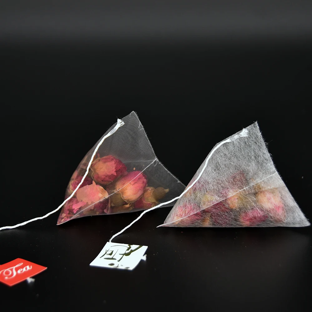 58 X 70mm Biodegradable Transparent PLA Corn Fiber Tea Bags  Heat Seal Pyramid Filters