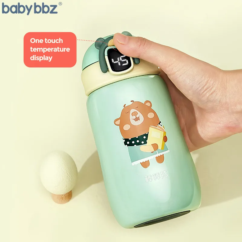 
Babybbz Kids Thermos Bottle with LED Temperature Display VacuumFlask Insulated Stainless Steel Bottle with Straw 
