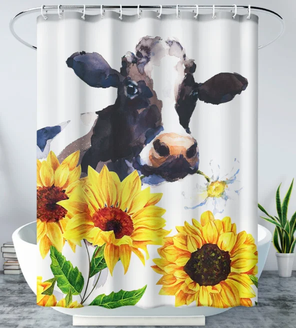 
cartoon elk print 72 x 72 Inch 4 pcs bath polyester shower curtain set for bathroom 