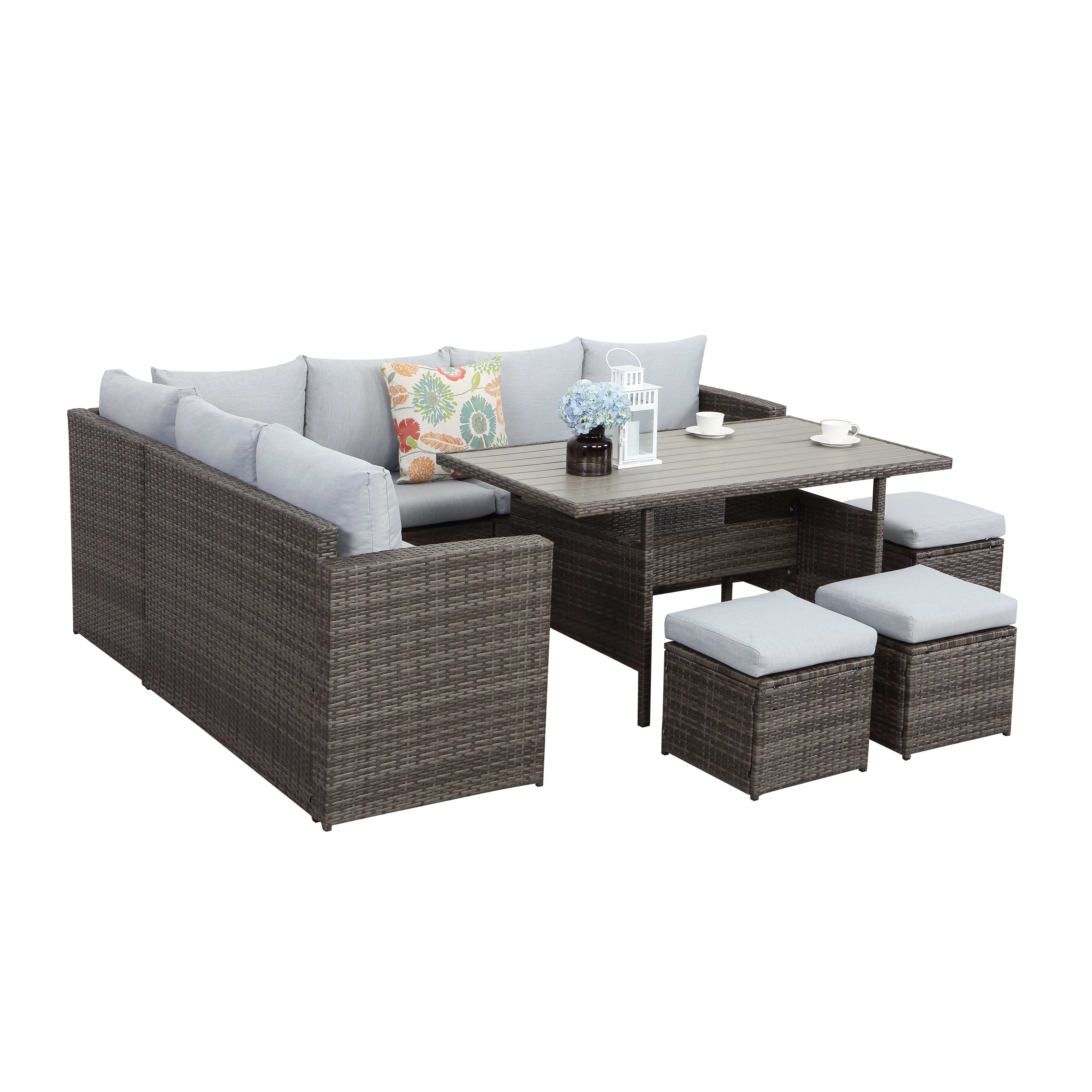 
Garden Set Sectional Sofa Furniture Aluminum Outdoor Dining Table and Sofa Set Top Hot Selling Luxury Rattan / Wicker Apartment 