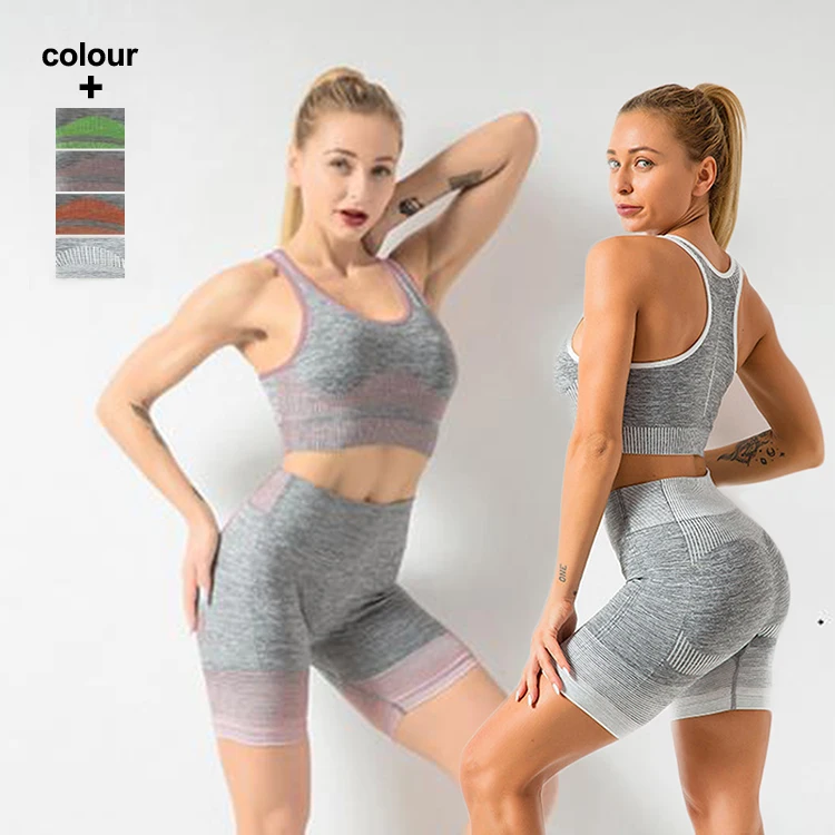 
Gym Apparel Customer Logo Summer 2PCS Seamless Womens Yoga Short Sets 