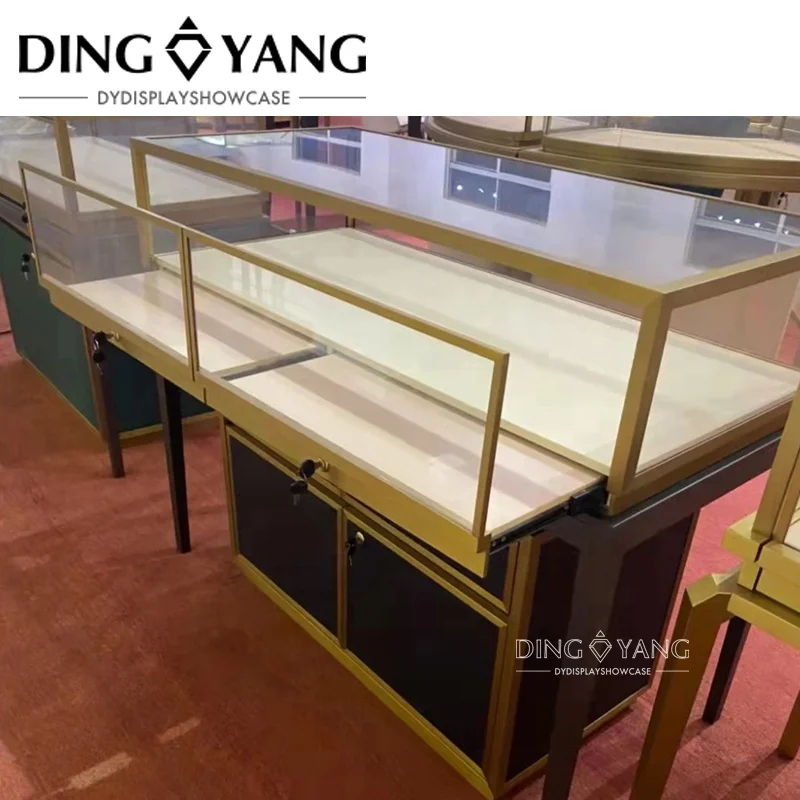 Wholesale Antique Gold Black Glass Jewelry Showcases ,Jewelry Display Glass Showcase , One Stop Shop Fittings Solution
