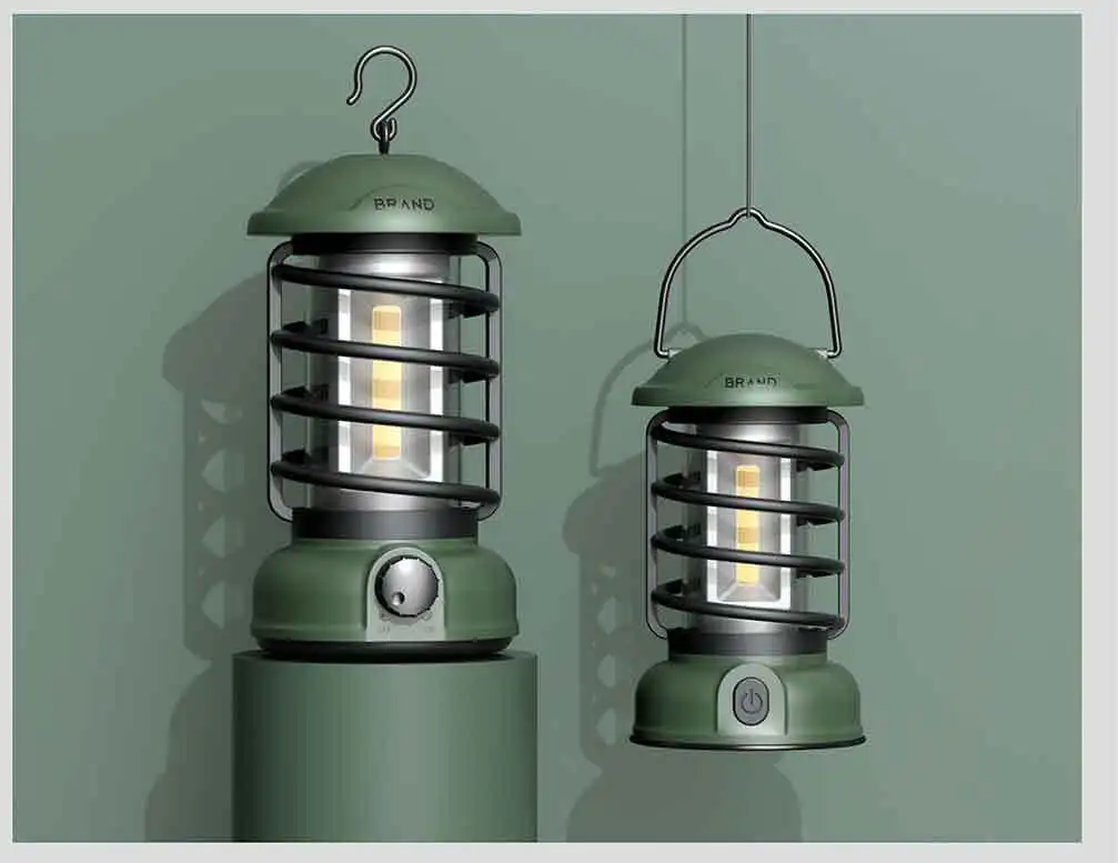 Portable Waterproof Tent Light Rechargeable Retro Metal Camp Lantern for Outdoor Camping