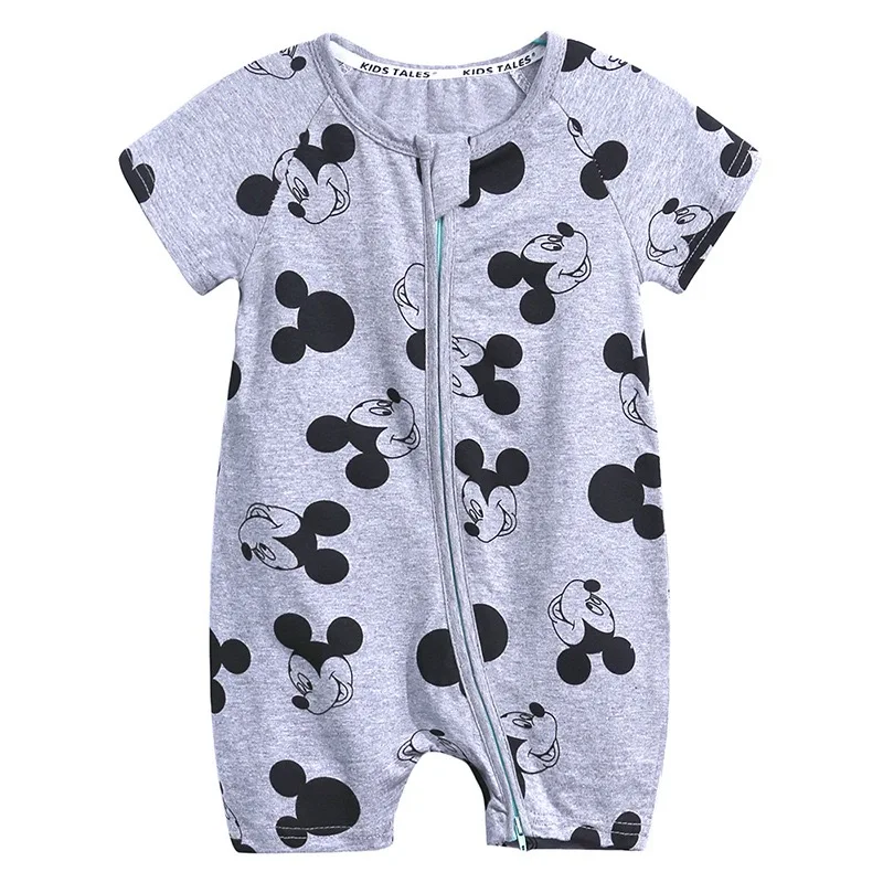  INS Amazon summer baby short sleeved clothes newborn print double zipper jumpsuit male climbing for a