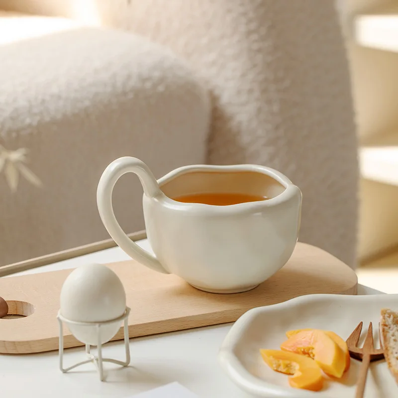 Ins style large capacity breakfast milk oat cup handmade ceramic irregular shape mug pottery