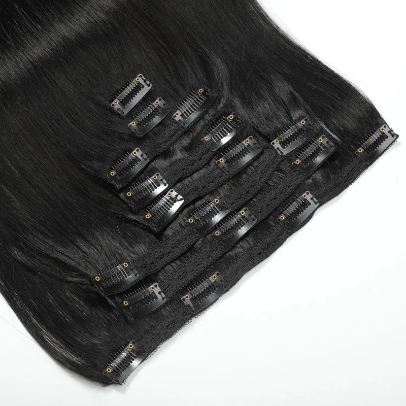 Instant Length and Volume Clip-In Hair Extensions Pure and Unprocessed Human Hair Weft Double Weft