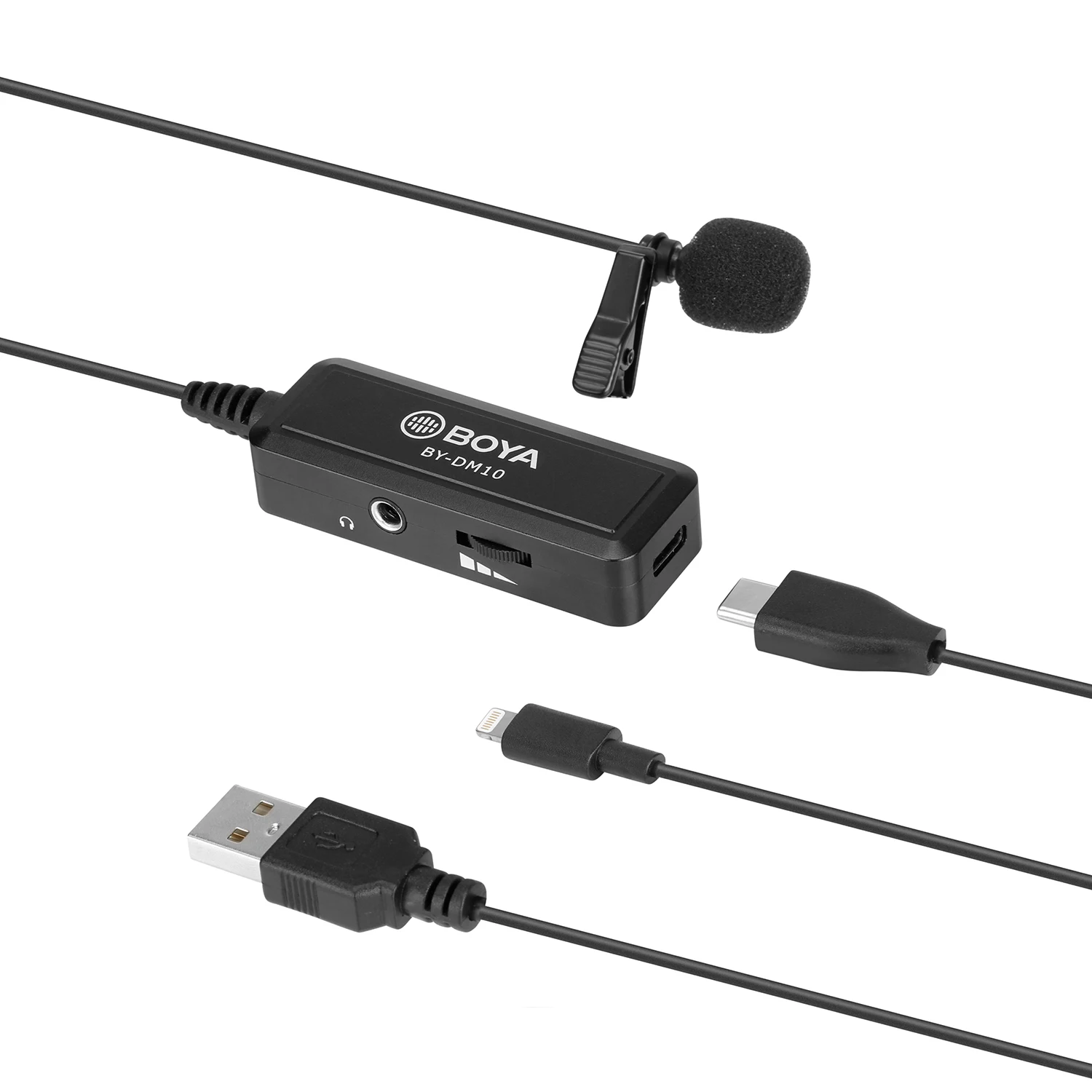 BOYA BY-DM10 Lapel Microphone Portable Lavalier Wired Mic 3.5mm Jack USB Output Cables for iPhone iPad MAC PC