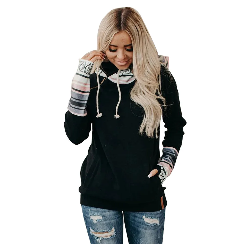 New Arrival Womens Double Hooded Sweatshirt Aztec Hoodie