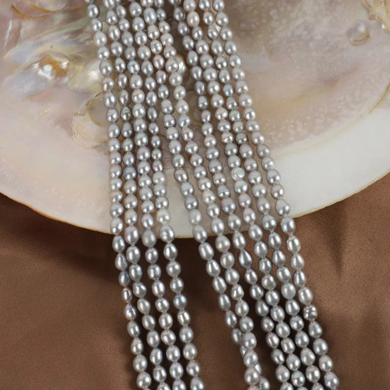 zhiteng freshwater natual pearl 4.5-5mm rice beads black strand necklace jewelry Making loose bead wholesale