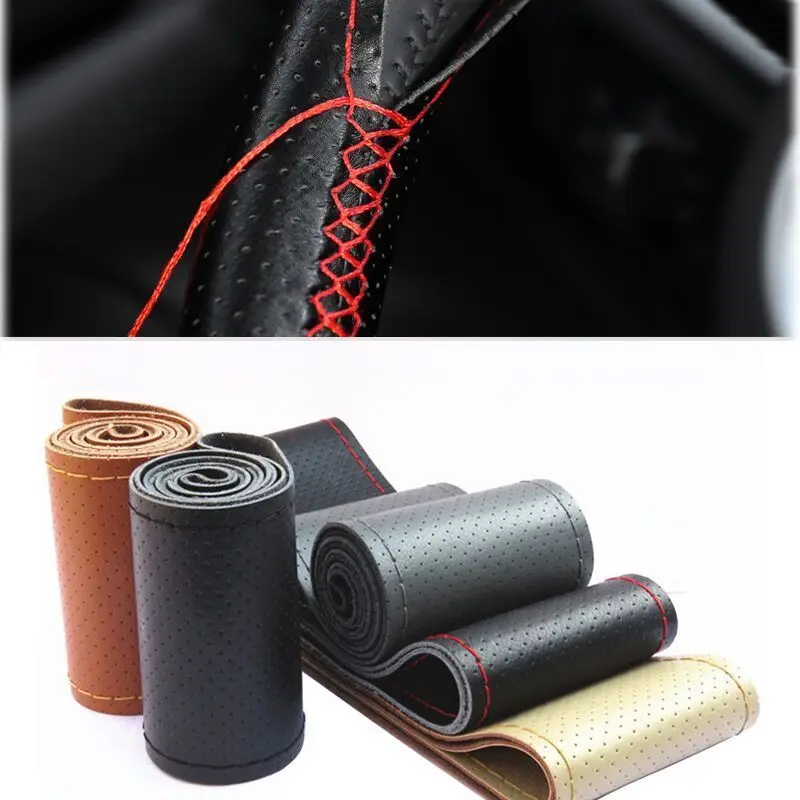 Wholesale Universal Handsewing 38cm/15inch Non-slip Breath Soft Artificial Leather Braid Car Steering Wheel Cover