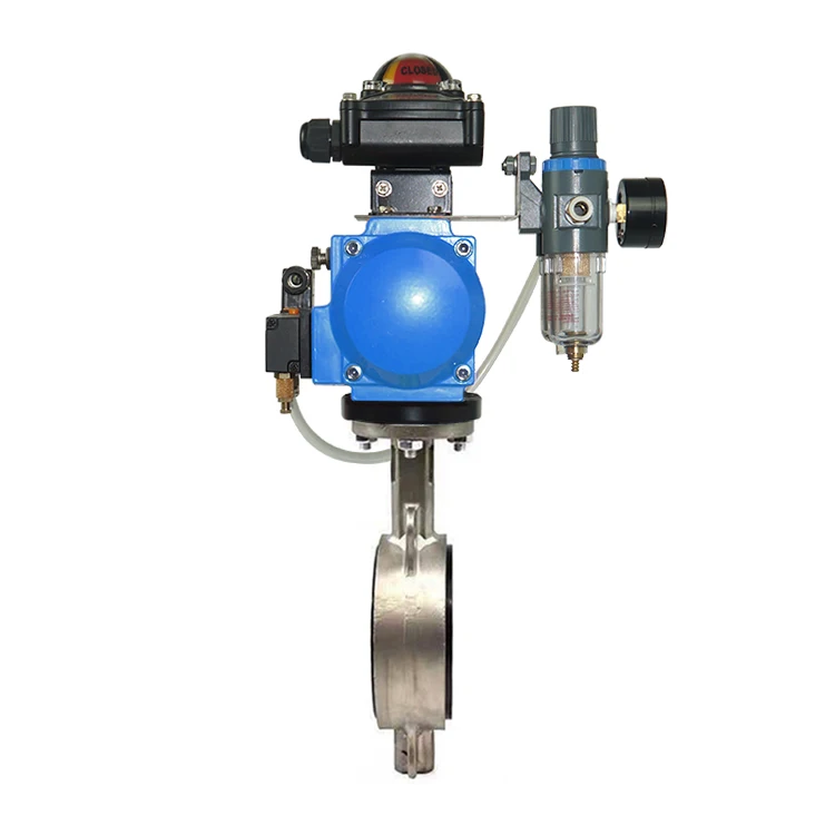 DN150 DN65 PN16 6 Inch EPDM Rubber Seat Wafer Type Stainless Steel Double Acting Pneumatic Actuator