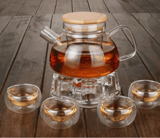 wholesales Thickened Borosilicate Nordic Glass Pot With Bamboo Lid Scented Tea Fruit Teapot