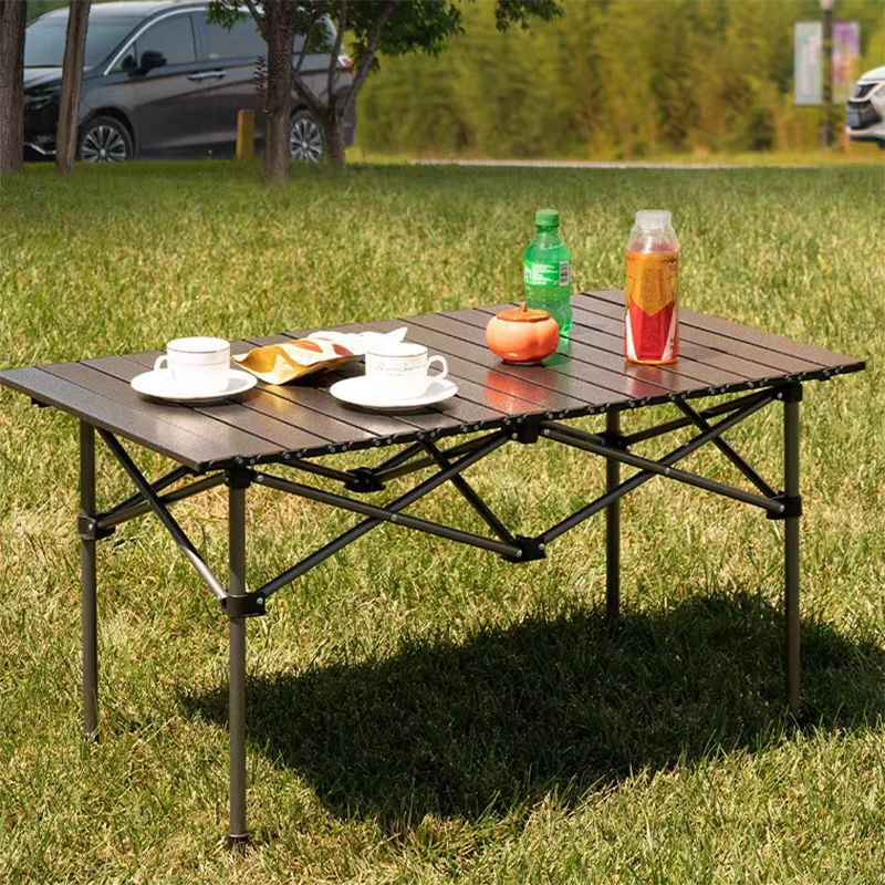 Outdoor Portable Folding Metal Egg Roll Table Modern Design Aluminum Camping Picnic Table for Barbecue Road Trips