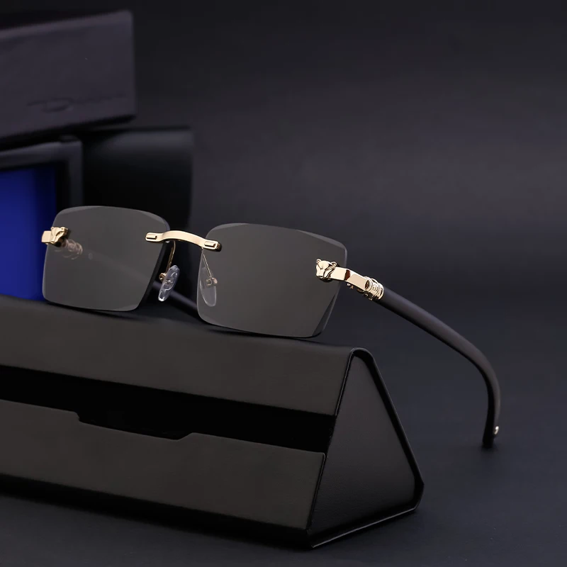 Fashion Leapord Rimless Sunglasses With Carved Oblong Lenses And Rods Legs Men Sun Glasses Wholesale