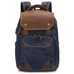 Retro Camera/video Bags Large Waxed canvas Dslr Waterproof Camera Backpack for Photography with Laptop Compartment
