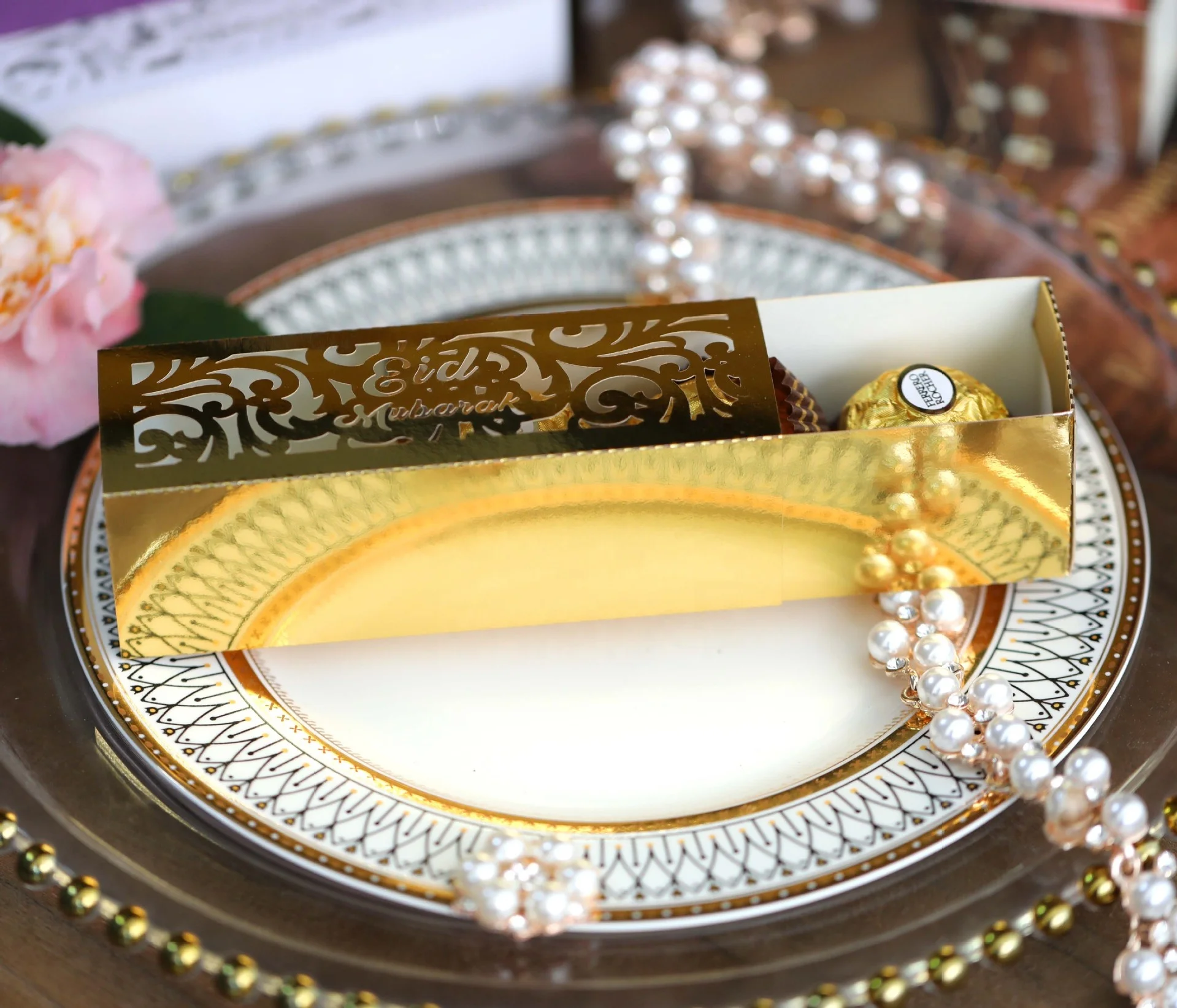 Eid Mubarak Candy Packaging Boxes Rectangle Hollow Chocolate Box For Party Decoration Supplies