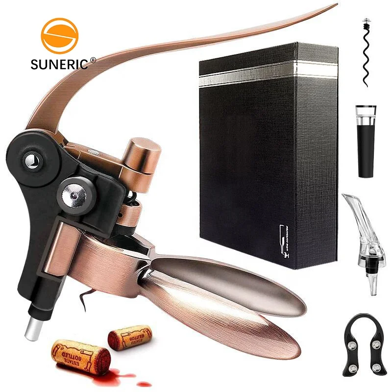 Portable Manual Bar Tools Rabbit Ear Red Wine Beer Bottle Opener Corkscrew Set Kit Copper Rabbit Wine Opener