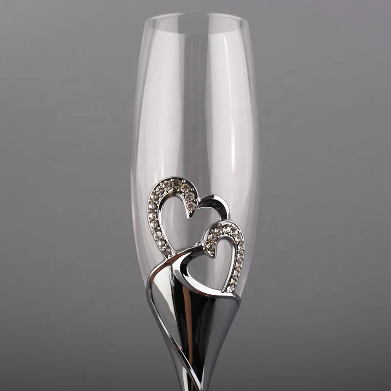 Customized Crystal Fancy Champagne flutes Glass with diamond metal stem