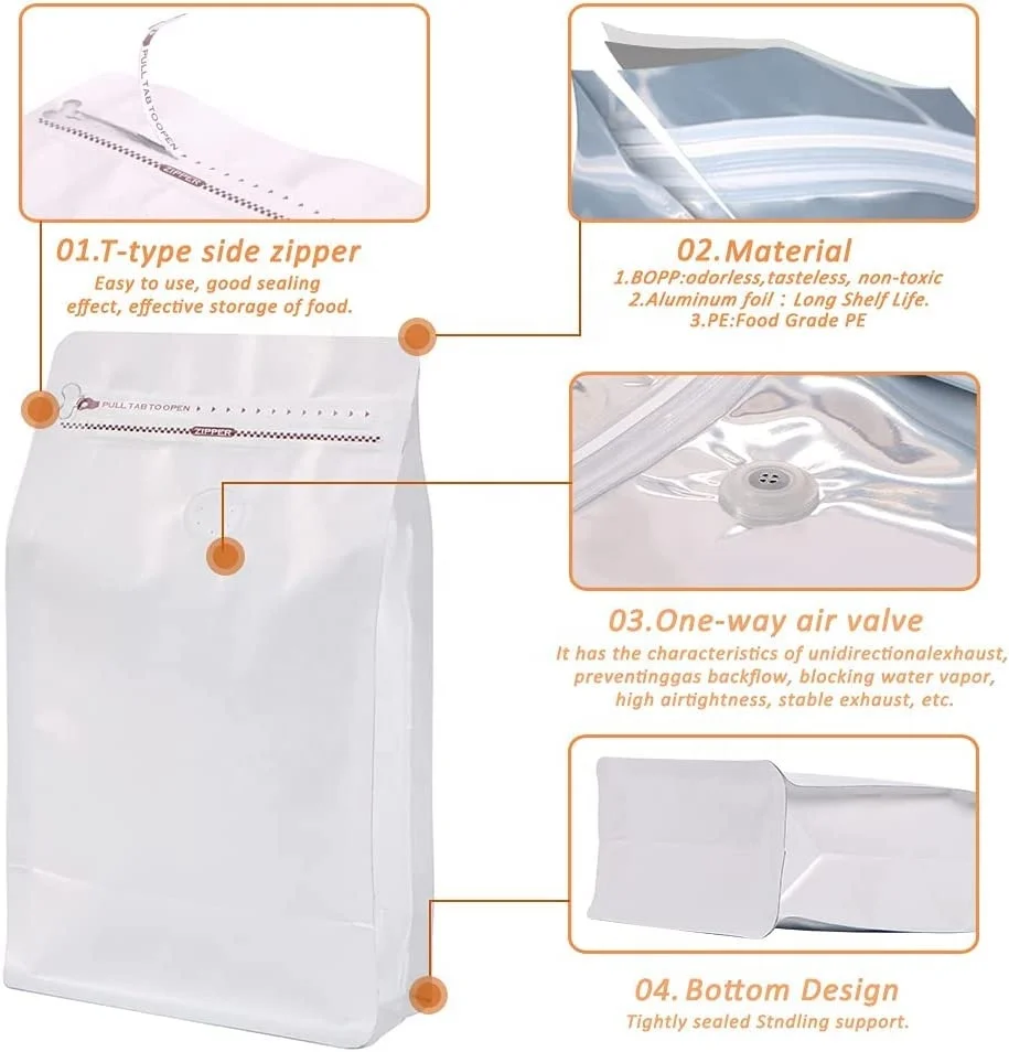 Wholesale reusable tinned coffee bags black aluminum foil flat bottomed vertical storage suitab large coffee bag with valve