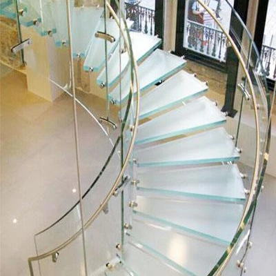 Индивидуальный дизайн внутри дома металлическое стекло круглой формы плавающая лестница ламинированное закаленное стекло изогнутая спиральная лестница