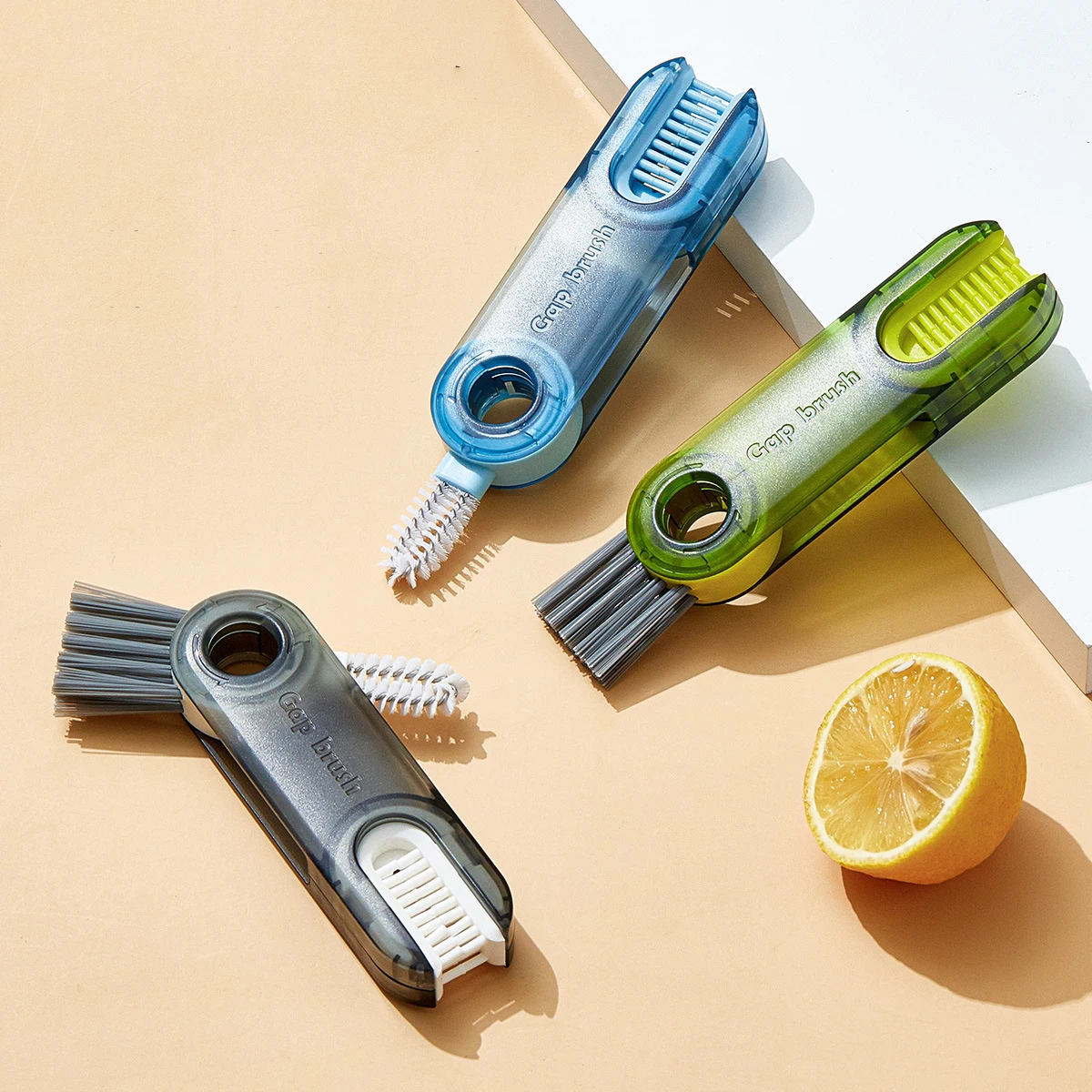 3 in 1 Tiny Groove Gap Rotatable Cup Lip Rim Brush Cleaner Tools 360 Rotating Cleaning Brushes
