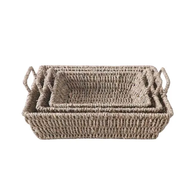 Natural handwoven square sea grass basket for organize sundries