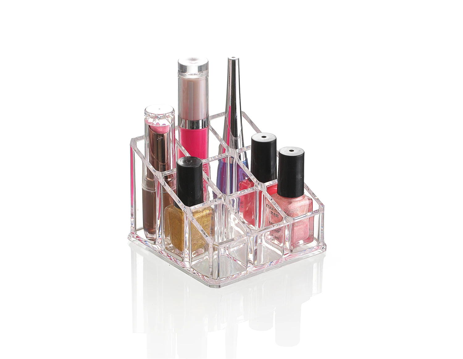 12 grids  clear plastic makeup organizer lipstick container  nail polish box cosmetic  display case