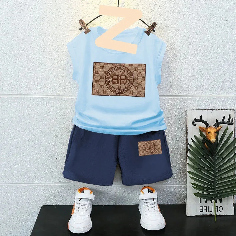 New Summer Baby Suits 2pcs Print Outwear Casual Teenagers Boys Clothing Sets