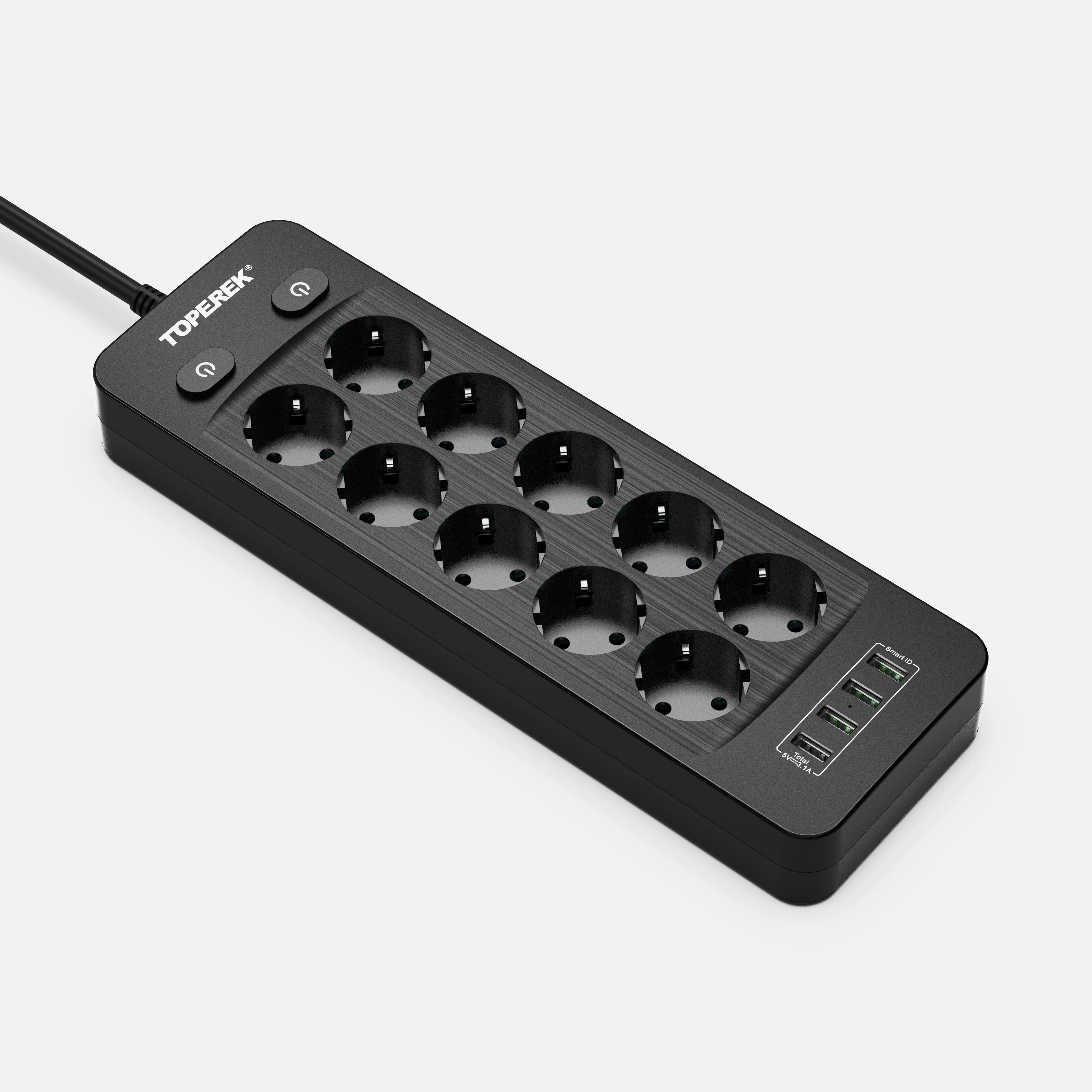 Сетевой фильтр с европейской розеткой, 4 умных USB-порта (3,1 A/15,5 W), несколько USB-разъемов