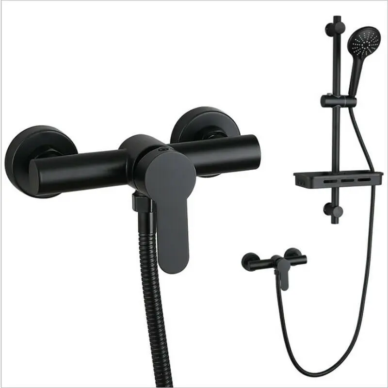 Matte Black Bathroom Shower set Wall Mounted Hand  Mixer with a Storage Rainfall lead-free