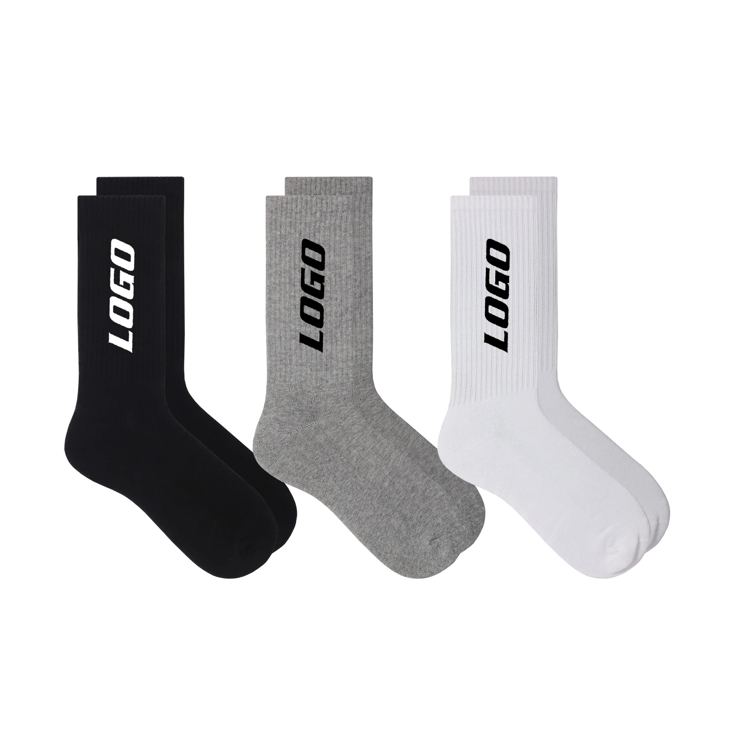 Wholesale breathable soft fashion sports bamboo custom letter logo black socks
