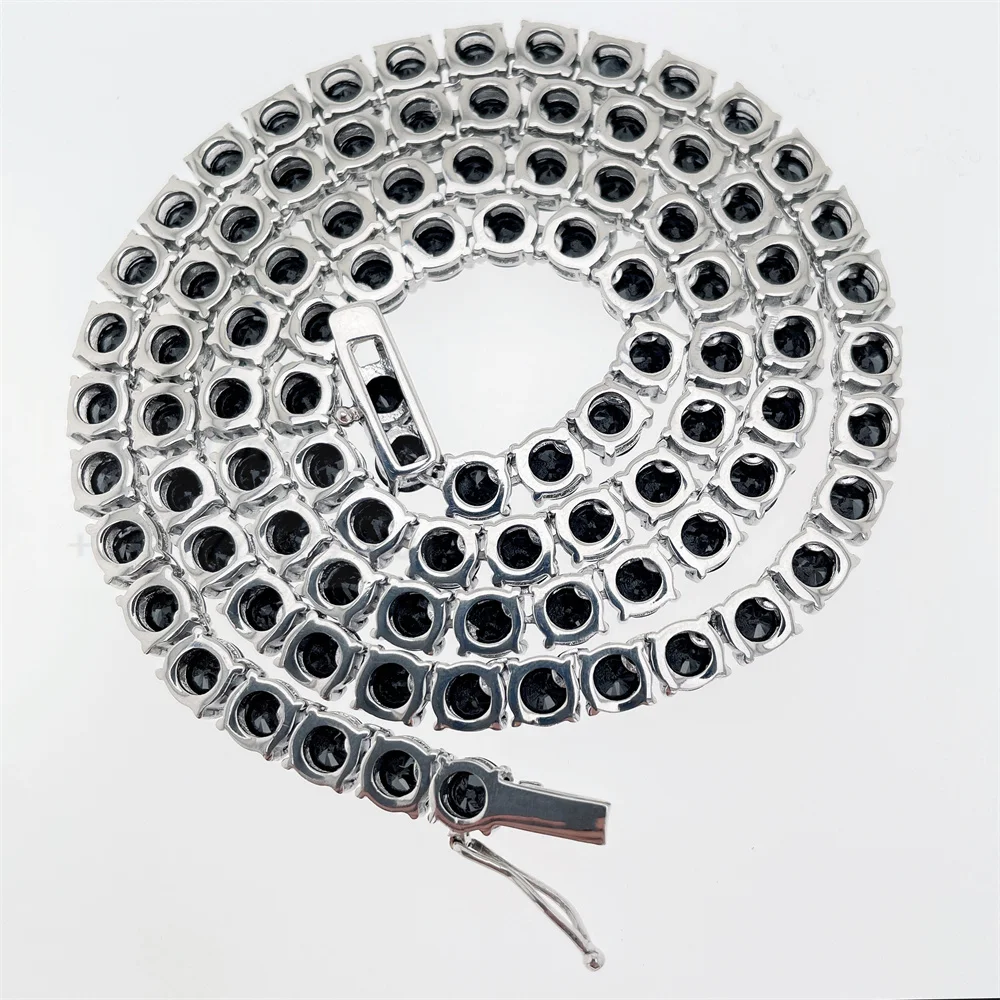 Оптовая Продажа Черный CZ Ожерелье для тенниса со льдом из кубического циркония Алмазная нержавеющая сталь теннис цепи Цена по прейскуранту завода-изготовителя