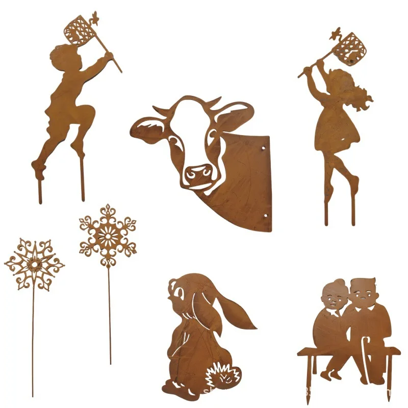 Metal rusted iron art garden decoration plug-in outdoor wholesale
