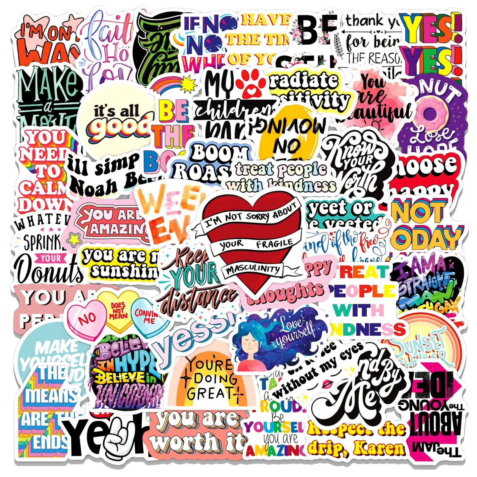 Custom Waterproof Printed Logo Design PVC Sticker Text Words Sticker Die Cut Motivational sticker for Window Laptop Macbook