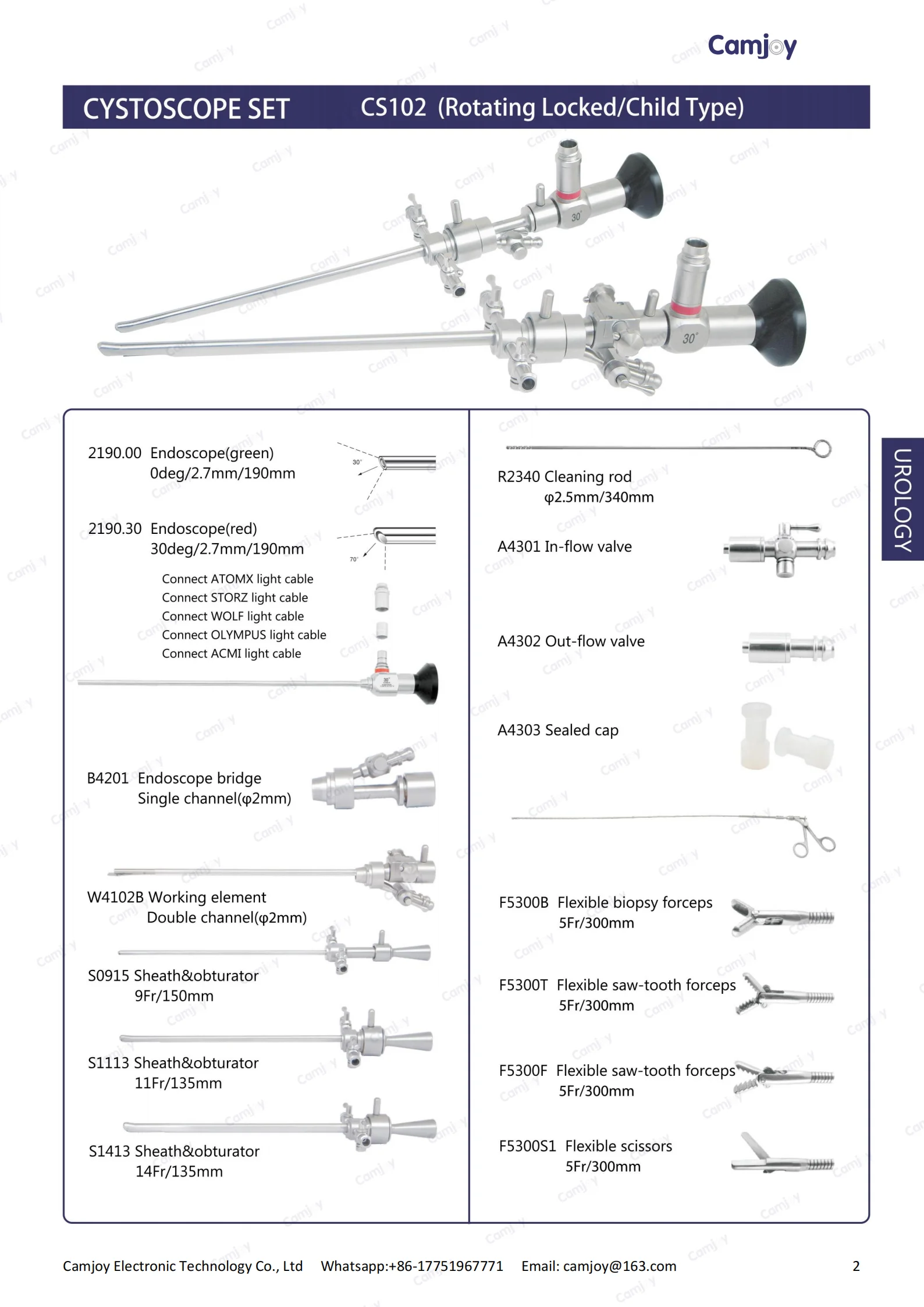 Autoclave Urology Medical Rigid Cystoscope 0/12/30/45/70 Degree 4/302mm Endoscope High Definition Urological Inspection