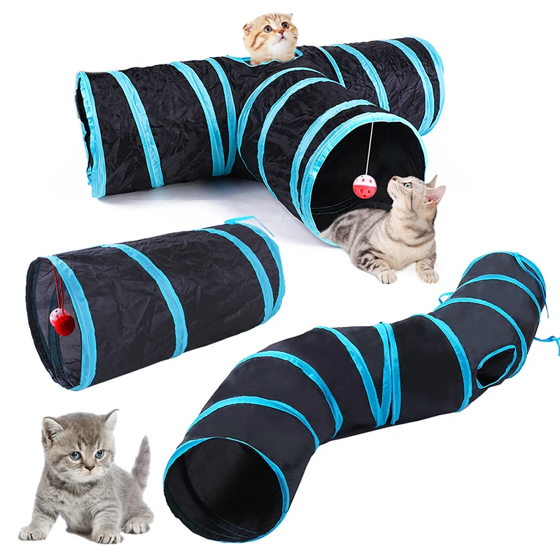 PiCiPaw Indoor Pet Cat Tunnel Tube Toys S-Way 2-Way 3-Way Collapsible Cat Play Tunnels with Hanging Play Ball for Cats Small Dog