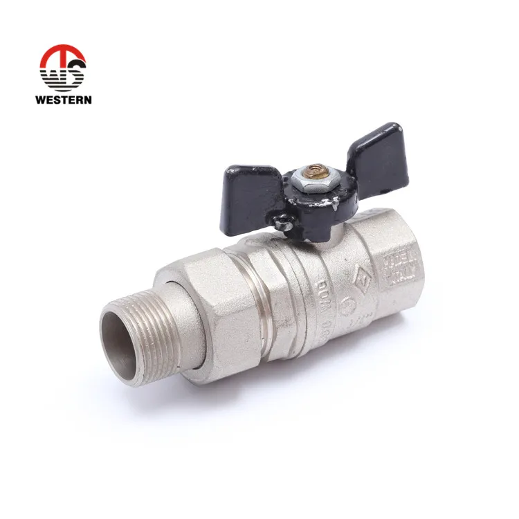 High Quality Customized Nickel Plated Female Brass 1/2 Ball Valve  Butterfly Handle With Pipe Union