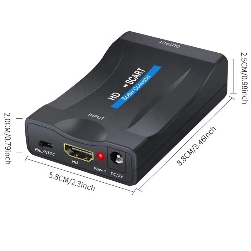 1080P HD- Input to SCART Output Audio Video Upsale Converter AV Signal Adapter with USB Cable For Box TV DVD PS4