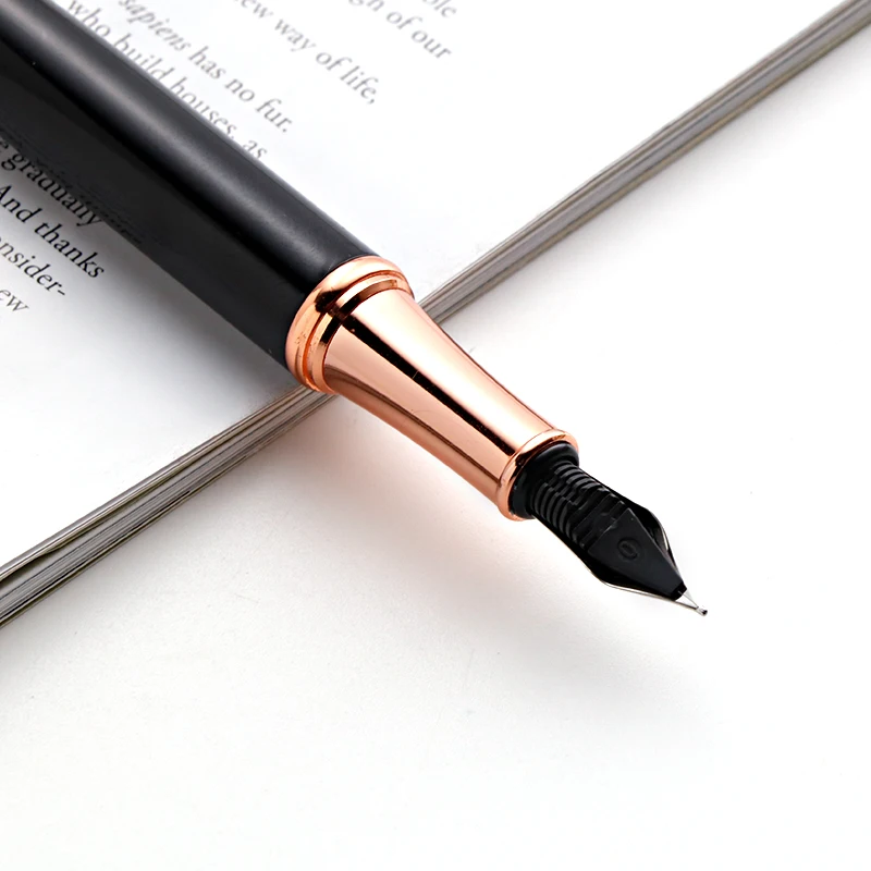 Hot selling Luxury Black Silver Color High Quality Brass Metal custom Fountain Pen set with Logo for gift