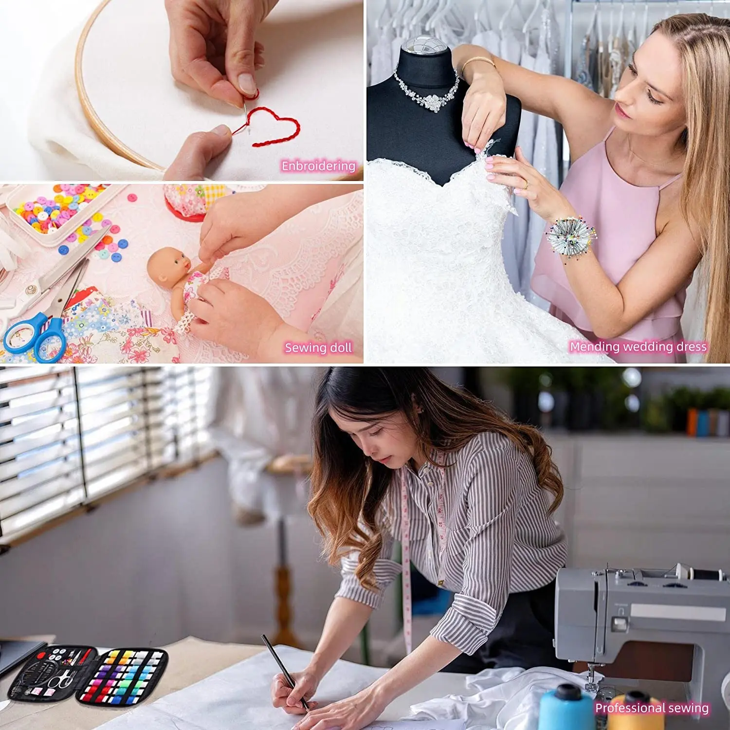 Mini 69pcs  Purple Flamingo Sewing Kit for Beginner,Home Travel and Emergency Sewing Supplies, Contains 14Pieces 75m Spools