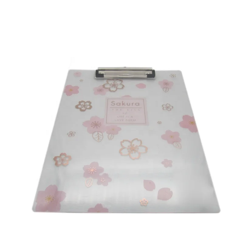 A4 size 2mm thickness sakura flower printing quality Japanese acrylic clipboard writing board with metal clip