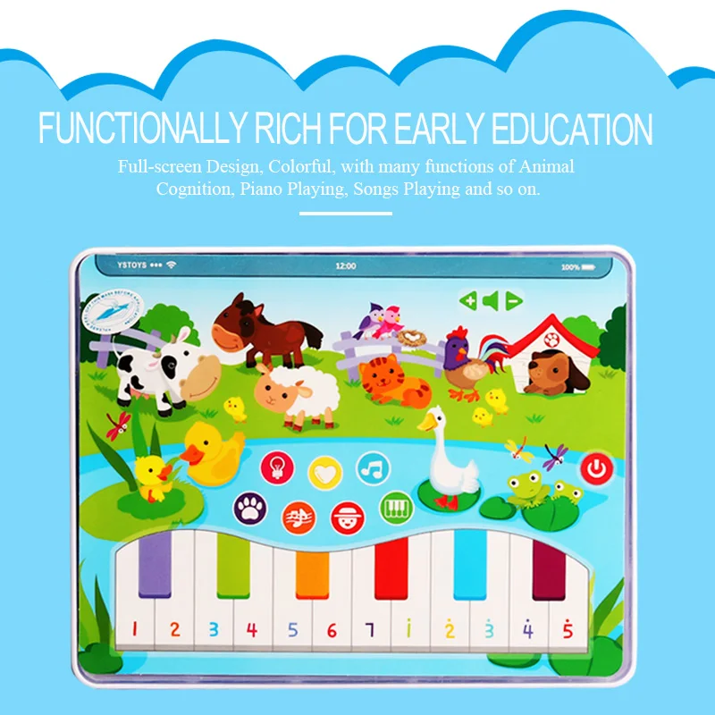 Baby electronic study tablet with light music animals piano english abc learning pad