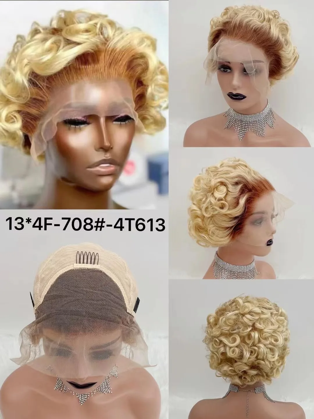 Wholesales Virgin Hair Super Double Drawn Pixie Cut Short Wigs, Human Hair 4T613 Blonde 13x4 Lace Frontal Pixie Wigs