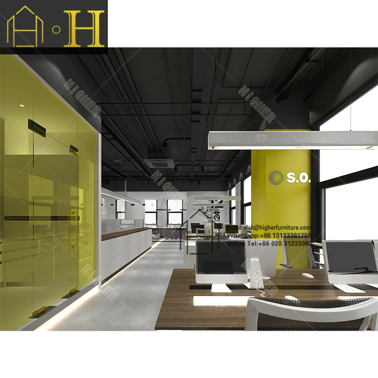 Modern office work station furniture waved shape showcase display cabinets wooden call center workstation with corner shelves sh