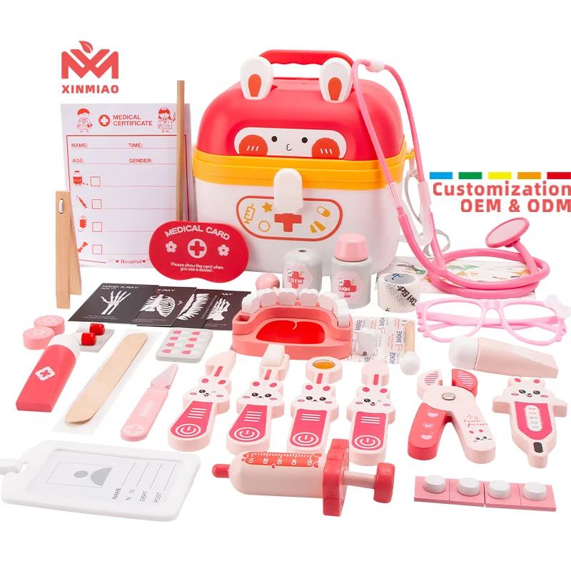 Montessori Pretend Play Dentist Doctor Wooden Toddlers Pink Toolbox Toddler Educational Sets Games Kids Toys For Kids Girls Boys