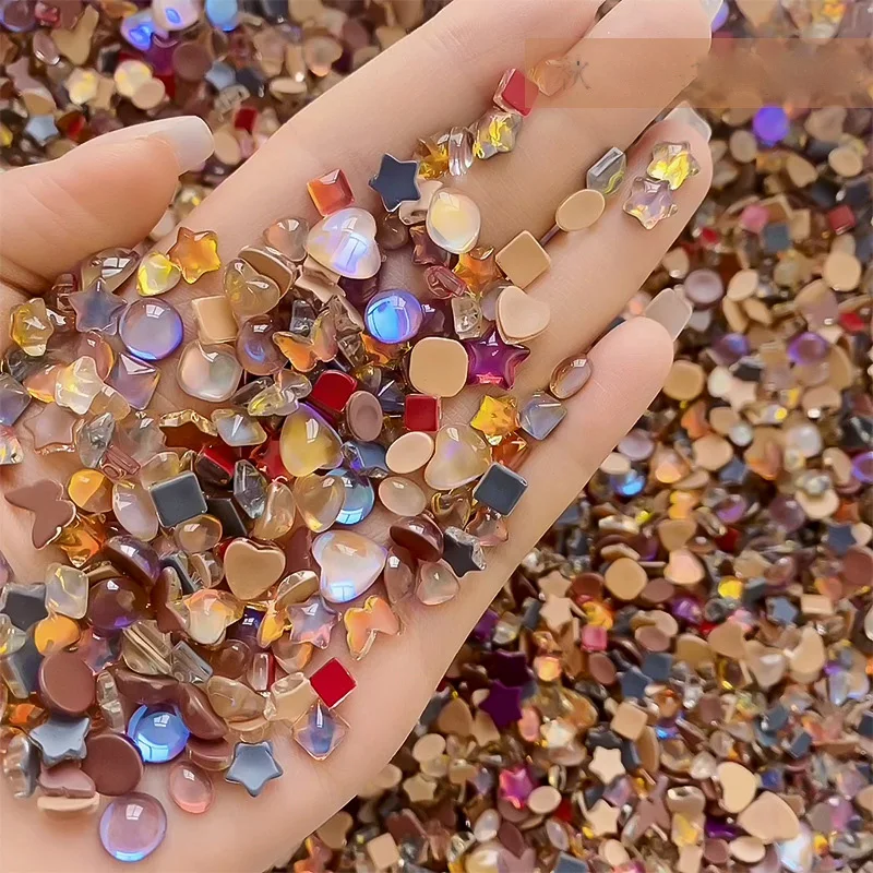 Hot Sale Brown-orange Rhinestones Late Autumn Nail Charms Shaped Flat Nail Jewels Decoration