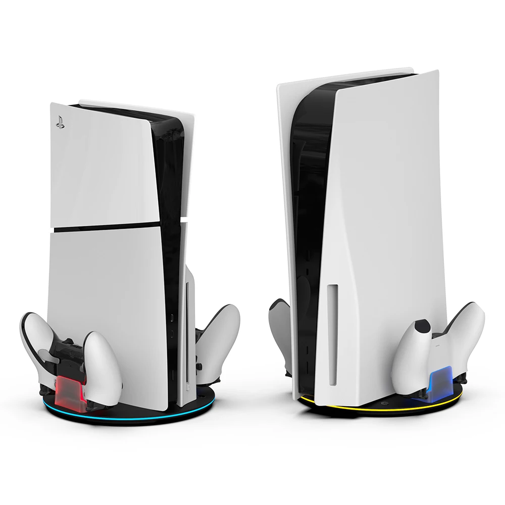 Multifunctional Atmosphere Light Charging Dock Stand Type-C Controller Charger for PS5 Slim Console Vertical Cooling Stand