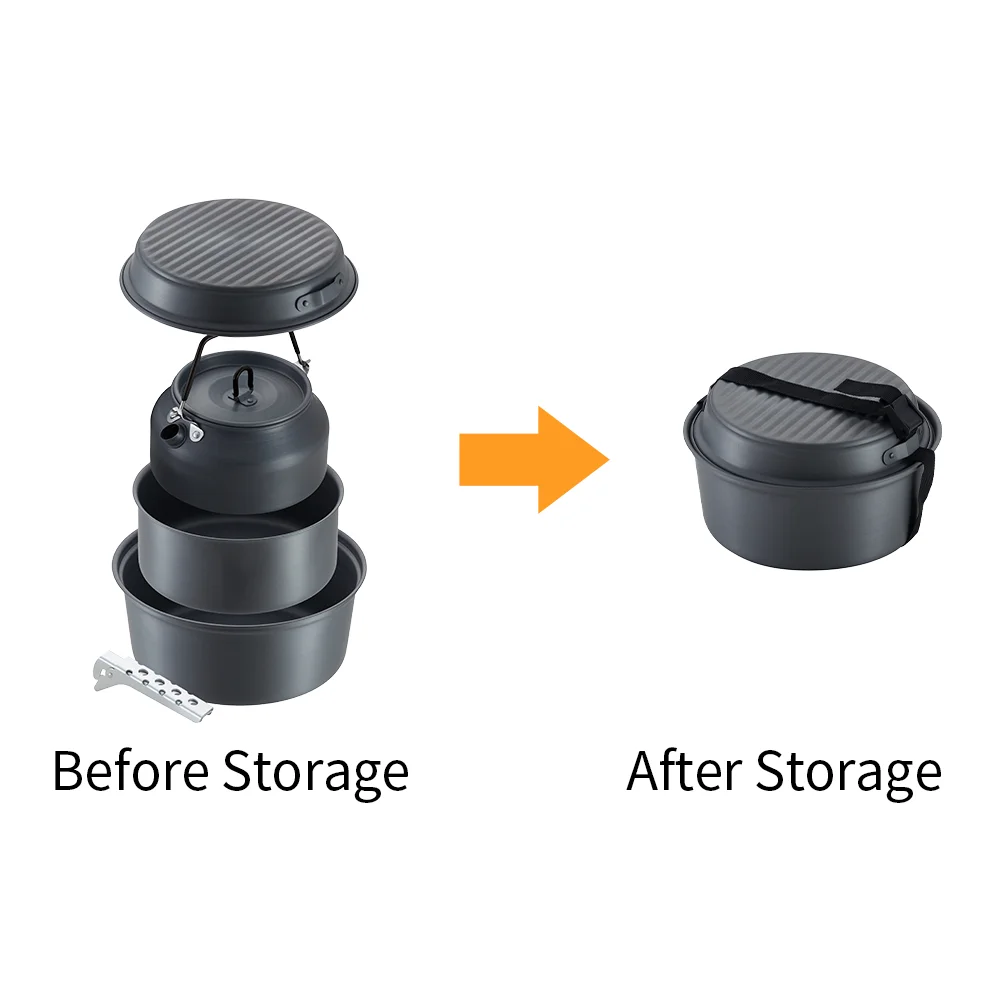 tableware hiking outdoor kitchen pot 6 pcs hard anodized aluminum camping cook set